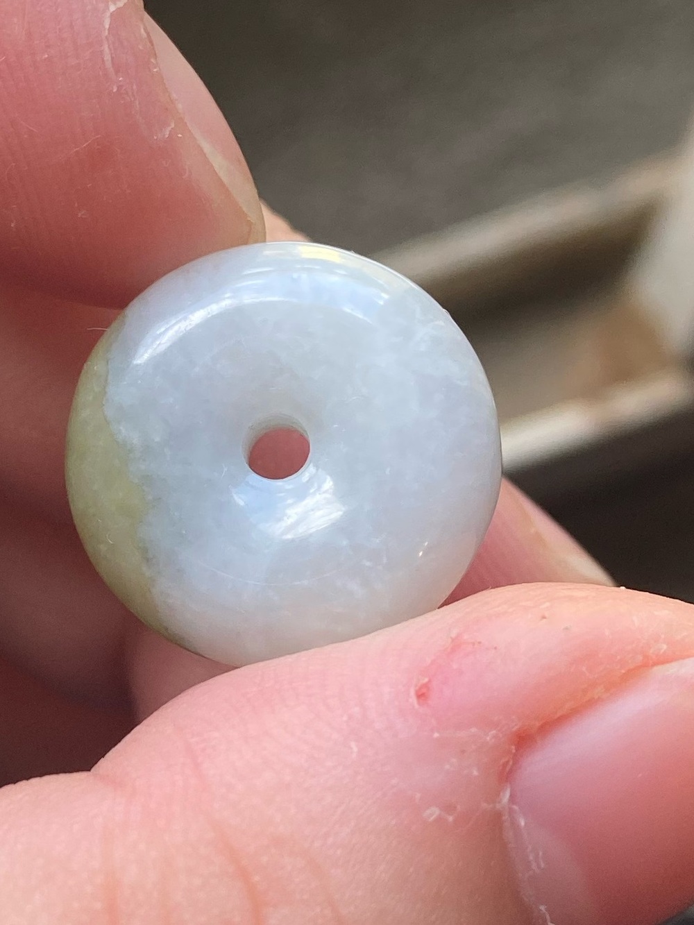 Jade Donut Pendant Necklace - Light Green/White